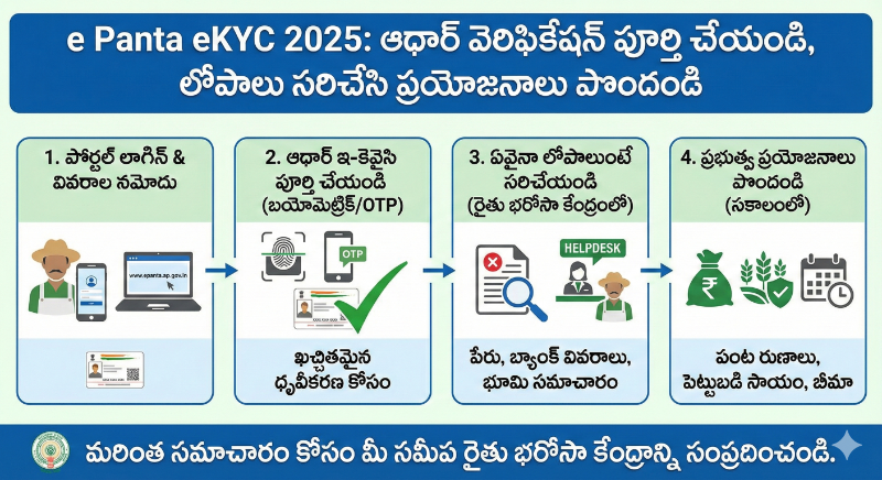 e Panta eKYC 2026: ఆధార్ వెరిఫికేషన్ పూర్తి చేయండి, లోపాలు సరిచేసి ప్రయోజనాలు పొందండి 2 e panta ekyc