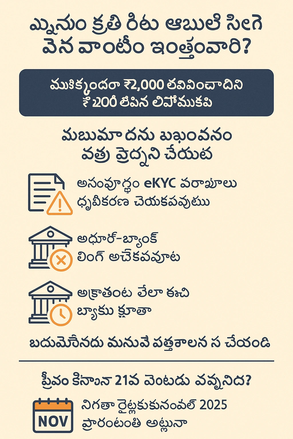 pm kisan 21st installment telugu 21వ వాయిదా 19 nov