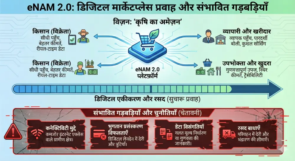eNAM 2.0 क्या है? पूरी जानकारी, फायदे, रजिस्ट्रेशन और समस्याएँ 2 enam 2.0 infographic
