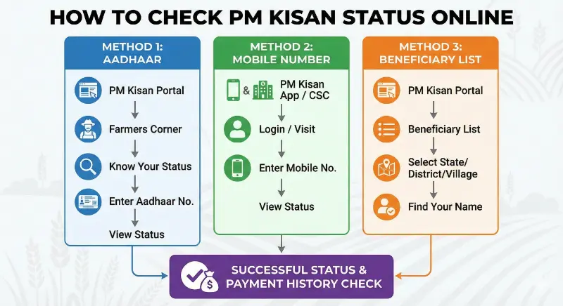 PM Kisan Status Check by Aadhaar & Mobile Number (Latest Update 2026) 2 check pm kisan status online 2026